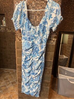 Blue Floral Ruched Maxi Dress - Women's